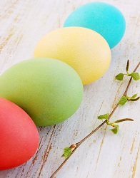 photo of four dyed Easter eggs